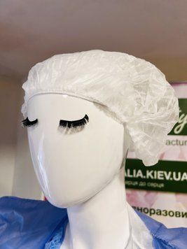 Шапочка одноразова, спанбонд, гармошка, кульбабка Біла, 1уп. -100шт 22022 фото